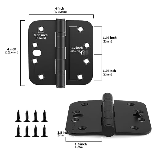 Goldenwarm 3 Pack Matte Black Security Door Hinges 4 in 5/8" Radius Corners - color: Matte Black