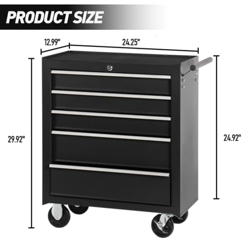 5-Drawer Lockable Rolling Tool Chest, Black - color: Black, style: 5 drawer