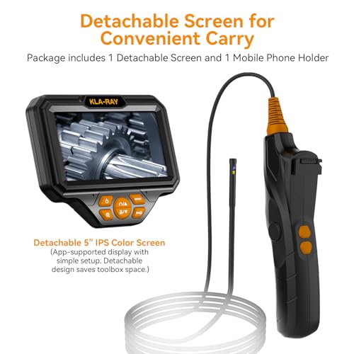 US18-UD80 Articulating Dual Lens Borescope 5” IPS Screen, 8 LED Lights, 3-Level Brightness, IP67 Waterproof Oil-Resistant Inspection Camera with 8GB for Pipe & Machinery - style: Dual Lens Borescope