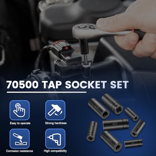 70500 Tap Socket Set, 8-Piece 1/4" & 3/8" Drive Taps Sockets Adapter for Socket Wrench Set Use, Fits All MCTI Taps Thru 1/2” & 1/8" NPT Tap - color: 70500-8pcs