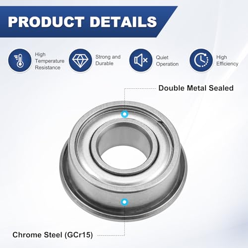 M METERXITY 4-Pack F686ZZ Flanged Ball Bearing, 6 x 13 x 5mm Double Metal Shielded Chrome Steel (GCr15) Flange Rip Bearings for Wheelbarrow/Printer/Fax Machines/Power Tools - size: 6mm x 13mm x 5mm