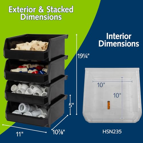 ReadySpace Medium-Wide Stackable Plastic Storage Bins, 4-Pack, Black - color: Black, size: Medium-Wide, 4-Pack