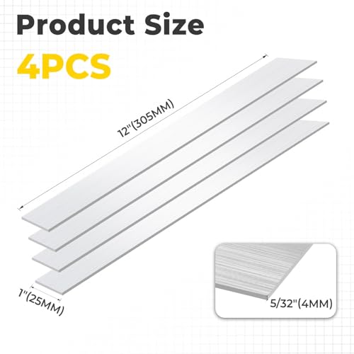 4PCS 6061 Aluminum Flat Bar 5/32" x 1" x 12"(T x W x L) - size: 5/32" x 1" x 12"