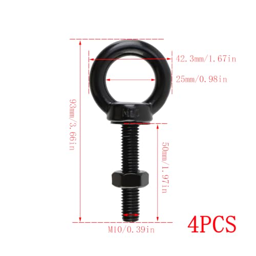 Dnyta 4 Pcs Black M10 Stainless Steel Eye Bolt with Shoulder, M10x50mm - size: M10x50mm(3/8"x2")