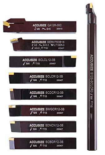 Accusize 3/4 in Shank Indexable Carbide Turning Tool Set, 2988-0034 - size: 9 Inserts, for Steel