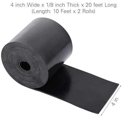 Neoprene Rubber Sheet - 1/8 in Thick x 4 in Wide x 20 Ft Long Neoprene Rubber Strips Rolls for DIY Gaskets, Pads, Seals, Crafts, Flooring, Cushioning of Anti-Vibration, Anti-Slip (10 Ft x 2 Rolls) - size: W:4In x T: 1/8In x L: 20Ft
