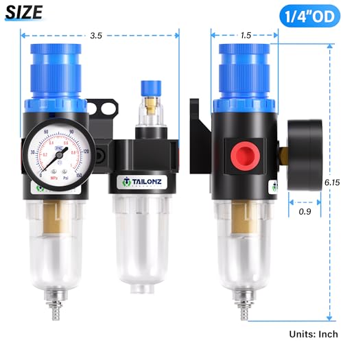 TAILONZ 1/4"NPT Pneumatic Pressure Regulator AFC2000 Gauge & Lube Cup,Blue - color: Blue, size: Regulation + Filtration + Lubrication
