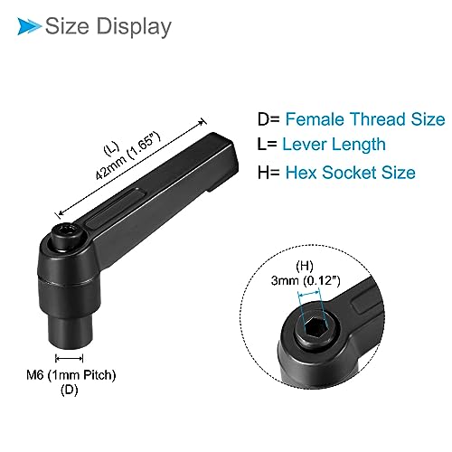 Clamping Lever Handles, M6 Female Thread 42mm Lever, Adjustable Quick Release Locking Rotating Knobs Black - (Applications: for Lathe Machinery), 2-Pieces - size: M6 x 42mm