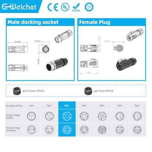 LP12 4PIN Industrial Waterproof Connector IP68 Quickly Plugging Aviation Connector Solder-Assembly M12 4PIN Circular Connector Fast Release Electrical Connector Female Plug&Male Socket - size: 4 Pin, style: Female Plug / Male Socket