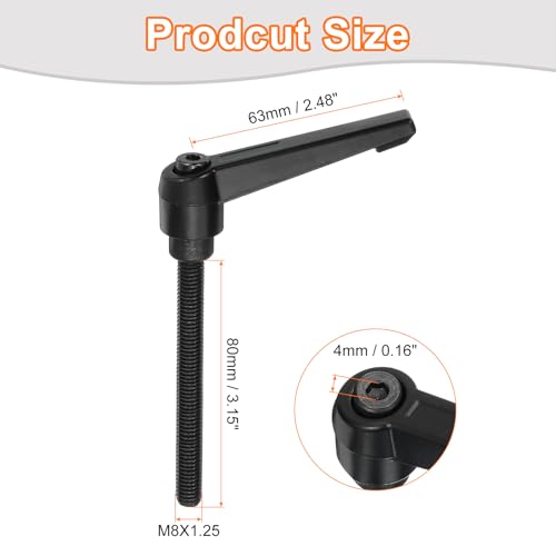 uxcell M8 x 80mm Adjustable Knobs Handle Male Thread Push Button Ratchet Quick Release Locking Rotating Bolt for Lathe Machinery, Black - size: M8 x 80mm