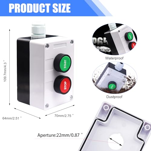 Taiss Momentary Push Button Switch Station Box Start/Stop Red Green Sign NO NC Pushbutton Switches Station AC 660V 10A HB2-Start/Stop-Box - style: 1NO 1NC With box