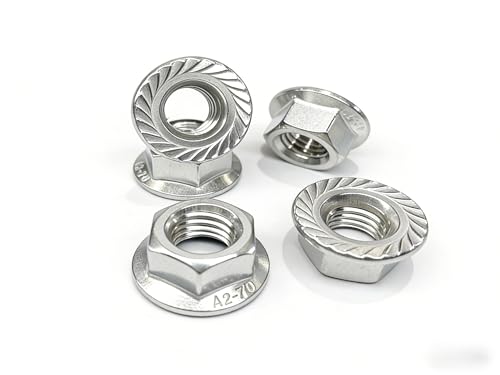 80 Pcs M5x0.8mm Serrated Flange Nuts DIN6923 Hex Lock Nuts 304 Stainless Steel Plain Finish Full Thread for Industrial Construction Fasteners - size: M5x0.8mm, 80 pcs