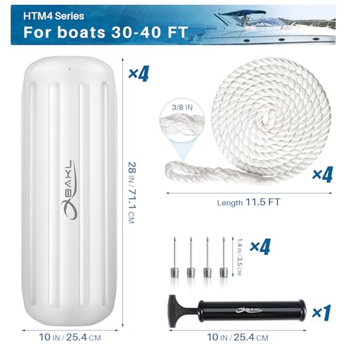 4 Pack 10 x 28 Inches Boat Fenders Bumpers for Docking - color: Ploar White