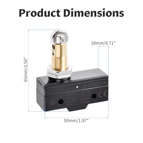 2 Pcs Z-15GQ22-B Micro Limit Switch, 5A 250VAC Micro Switch, SPDT - color: Z-15GQ22-B