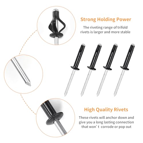 ALLCLEAN 3/16" x 1" Tri-Fold Rivets Assortment - 50Pcs,Black Tri-fold Exploding Pop Rivets Solid Aluminum Tri Grip Rivets Bulb Style Rivets for Kayak Marine Boat - color: Black, size: 3/16"x1"