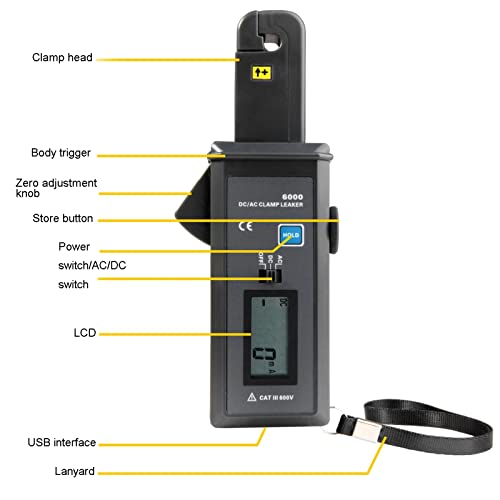 Clamp Meter AC DC Leakage Current Tester, 0mA 60.0A Range, 99 Data Storage, Digital Clamp Leaker