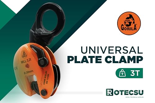 GORILA Vertical plate clamp articulated | 70550lbs / 3,2 ton | Jaw opening 1.2 inch / 30mm | Industrial and heavy duty steel plate clamp for lifting and transporting | Safety factor 4:1 | Since 1989 - size: 3,2t / 7055lbs