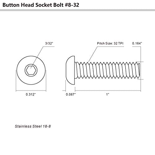 8-32 x 1 Button Head Socket Cap Bolts Screws, 50 PCS - size: 8-32 x 1"