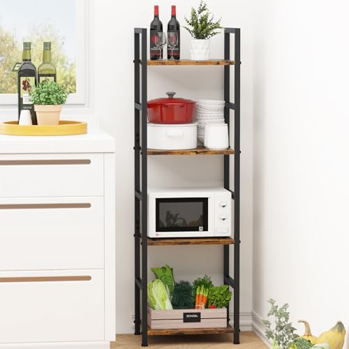 4 Tier Bookshelf, Narrow Storage Organizer for Small Space, Brown - size: 4 Tier