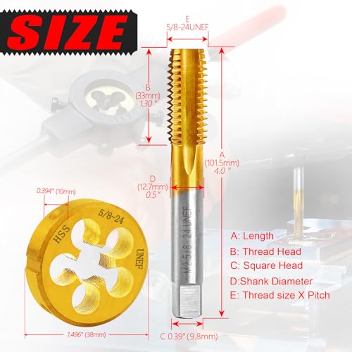 5/8-24 UNEF Tap and Die Set for Metal,M2 HSS Thread Tap and Round Die Set - size: 5/8-24UNEF