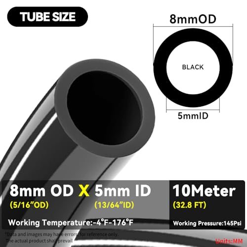NAN;ACH PNEUMATIC Black 8mm or 5/16 OD 5mm ID Polyurethane PU Air Hose Pipe Tube 10 Meter 32.8ft - color: Black, size: 8x5mm/32.8FT/10M