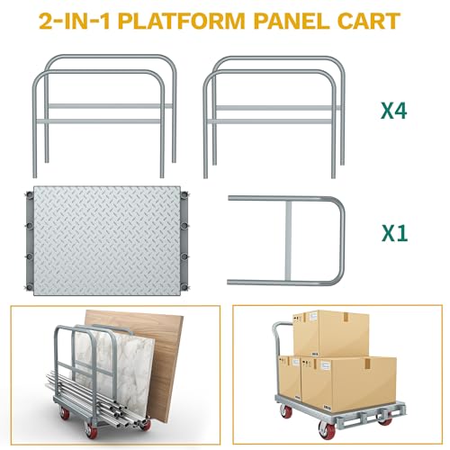 DWVO Heavy Duty Panel Dolly Sheetrock Cart on Wheels w/ 4 Hand Drails