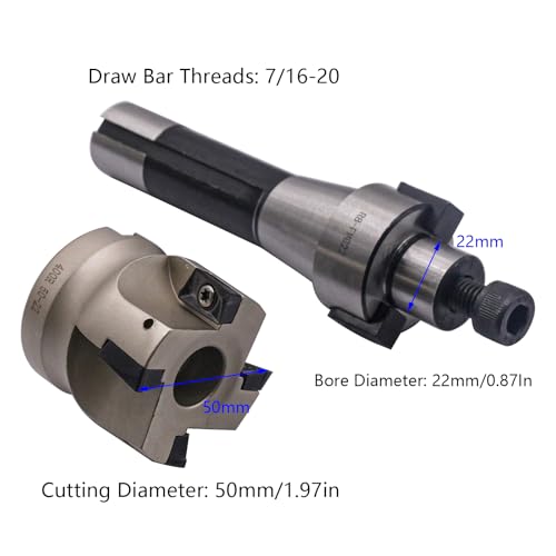 1.97"/50mm Cutting Dia 4 Flute 400R-50-22-4T Shell Cutter Set, R8 Arbor