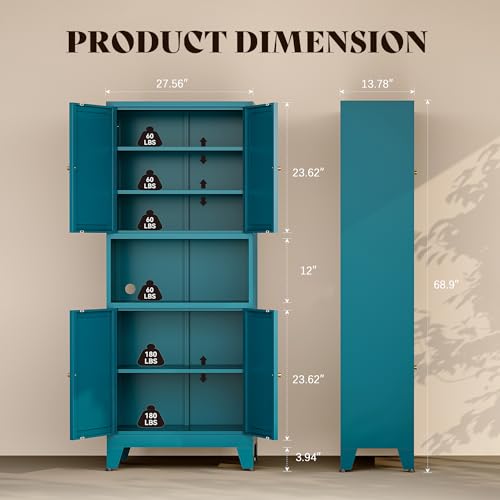69"H Metal Pantry Cabinet with Microwave Stand,Tall Kitchen Storage Cabinets,Blue Food Pantry Cabinet with 4 Doors and Shelves, Large Hutch Cabinets for Kitchen, Dining Room, Living Room and Bathroom - color: Blue, size: 69"H