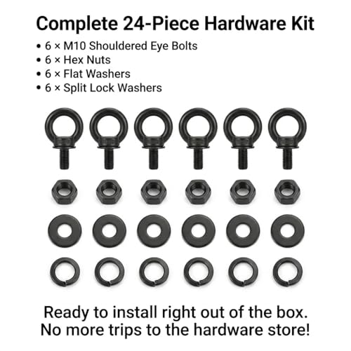 6 Pack M6 x 0.55" T316 Stainless Steel Eye Bolts with Nuts, Black Shouldered Lifting Eye Bolt Kit with Lock Washers (Approx 1/4" Thread Diameter), Heavy Duty Tie Down Anchor for Marine - size: M6 x 0.55''
