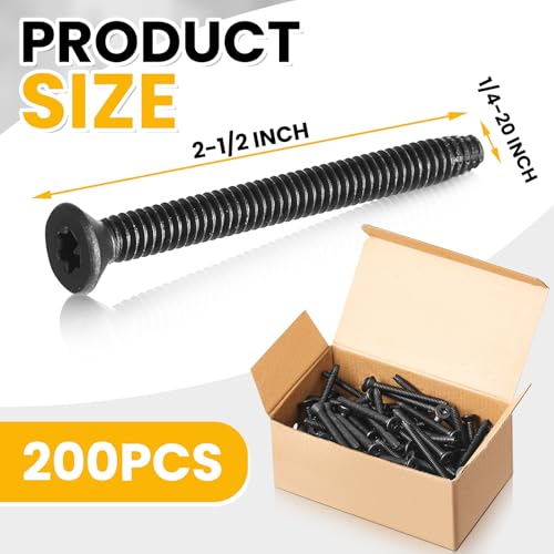 Blulu 200 Pcs 1/4-20 x 2-1/2" Self-Tapping Flat Head Trailer Deck Screws