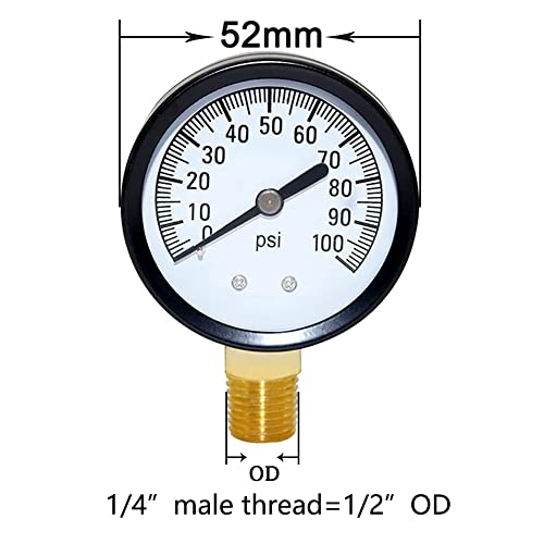 Joywayus Pressure Gauge 0 to 100 PSI Brass 1/4" Male NPT Thread Lower Mount, Multiple Function - size: 0-100PSI--1/4", style: No Glycerin Filled