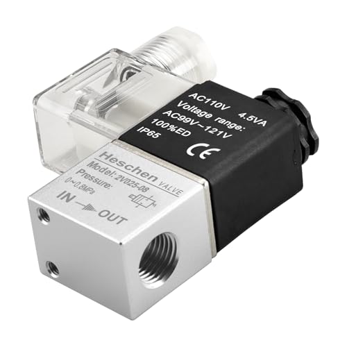 Heschen Electrical Pneumatic Solenoid Valve 2V025-08 110VAC, PT1/4 2 Position 2 Way Normally Closed,For Industrial Control Systems And Equipment
