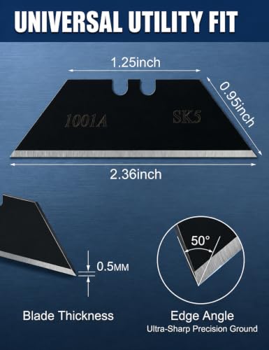 50 Pack Utility Knife Blades, Black SK5 Steel Box Cutter Refills