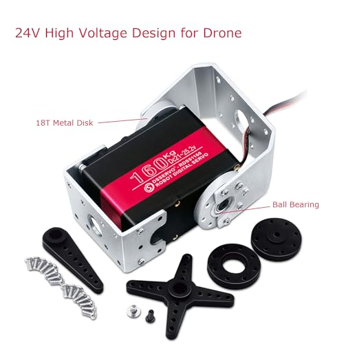 160kg Robot Servo Motor 24V High Voltage High Torque Steel Gear Large Digital Steering Servos with Double-Shaft Mount Brackets - size: 160kg