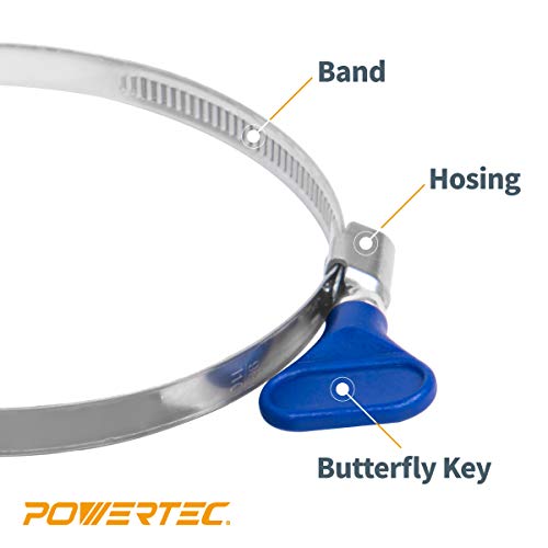 POWERTEC 70127 2-1/2 Inch Key Hose Clamp, Adjustable Stainless Steel Hose Clamps for Dust Collector and Dryer Vent Hose, Worm Gear Clamp, 5 pack