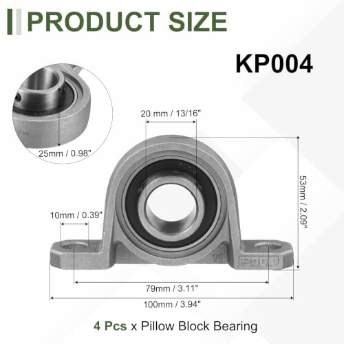 uxcell KP004 Pillow Block Bearing 3/4" (20mm) Zinc Alloy Steel 4Pcs - size: KP004 (3/4" Bore)