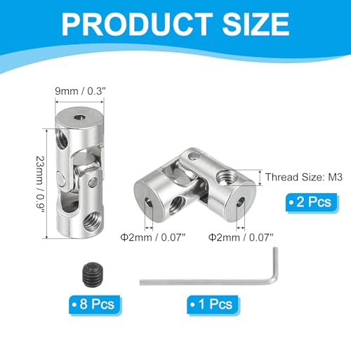 PATIKIL Rotatable Universal Steering Shaft 2mm to 2mm Inner Dia, 4 Pcs U Joint Shaft Coupling U Joints Coupler Connector Accessories with M4 Screws for Motor Model Robots - size: 2mm to 2mm