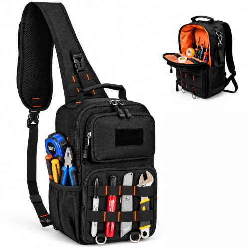 Black Tactical Tool Bag, Waterproof Oxford with 3-Point Harness and MOLLE