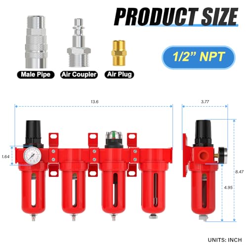 MEANLIN 1/2" NPT Industrial Grade 4 Stage Aluminum Air Drying System, Coalescing Filter, Double Particulate Filter, Desiccant Dryer and Air Regulator,Manual Drain For Plasma Cutter and Paint Spray - color: Double Particulate Filter, size: 1/2"NPT