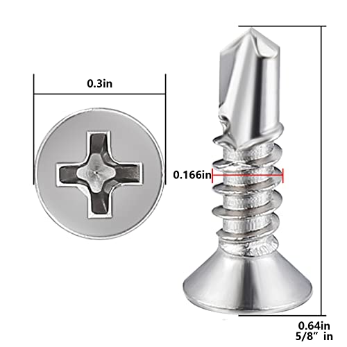 Wensilon(500pcs)#8×5/8”for Sheet Metal Self-Tapping Screws 410 Stainless Steel Flat Head High-Strength Quick self-Drilling Screws - color: Silver, size: #8X5/8"