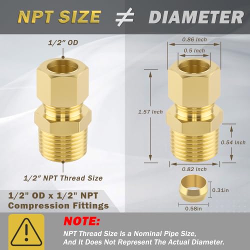1/2" OD x 1/2" NPT Male Brass Compression Union Fittings - size: 5Pcs-1/2" OD x 1/2" NPT