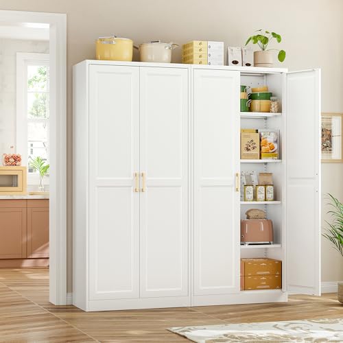 71"Tall Metal Kitchen Pantry Storage Cabinet with Doors& 4 Shelves - color: White, size: 71"H-Standard