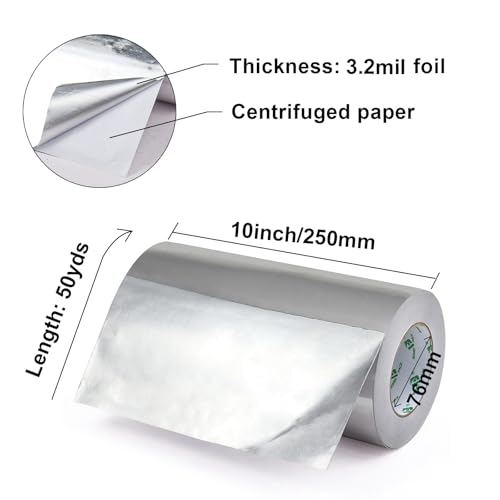 BOMEI PACK Aluminum Foil Duct Tape Heavy Duty Waterproof, 10 inch x 50 Yds Premium Silver Metal HVAC Heat Tapes, High Temperature, Dryer Vent Insulation Tape for Ductwork, 3.1 Mil Thick - size: 250mm