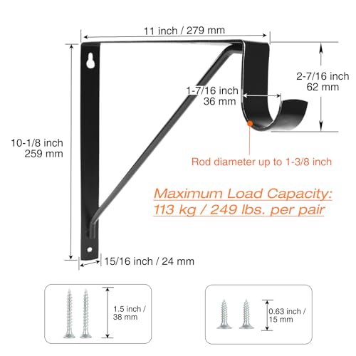 4 Pack Heavy Duty Closet Shelf & Rod Brackets, Wall Mounted Closet Shelf Brackets, 11 x 10.2 Inch Closet Shelf Brackets with Rod Support, Black - size: 4 Pack-Black