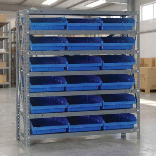 Quantum Storage Systems 1239-109BL Steel Shelving Unit with 4" Shelf Bins, 12" D x 36" W x 39" H, Blue - size: 39" H x 36" W x 12" D, style: 12" L x 12" W x 4" H 18 Economy Blue Bins
