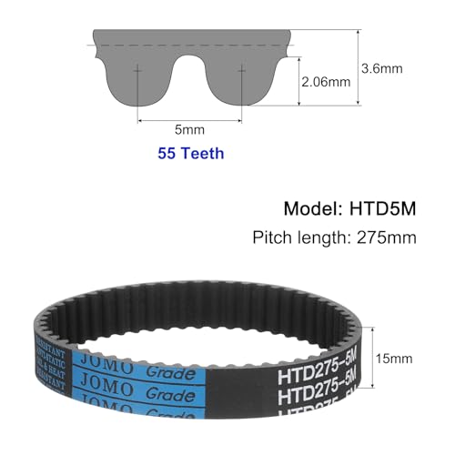 uxcell 3pcs HTD-5M Rubber Timing Belt 55 Teeth, 275mm Pitch Length x 15mm Width x 3.6mm Height, Closed Loop Pulley Timing Belt - size: 275mm