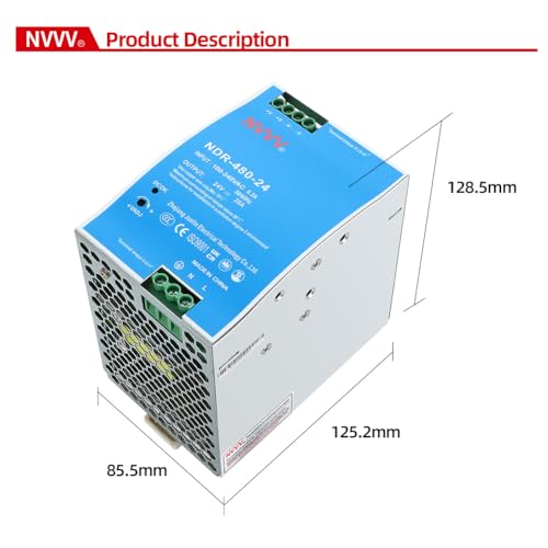 NDR-480-24 24VDC 20 Amp 480W Industrial DIN Rail Power Supply Built-in Active PFC Function Silver+Blue