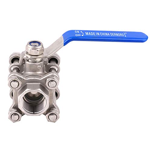 DERNORD Ball Valve 3/4 Inch NPT Threaded - Stainless Steel 304 Female 3 Piece Full Port - size: 3/4" NPT Female