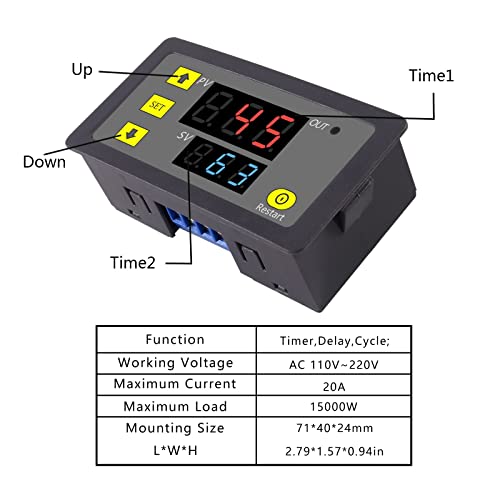 2Pcs Timer Delay Relay AC 110V 220V 10A 1500W Programmable LED Display Digital Cycle Timer Delay Switch Module - color: AC 110-220V