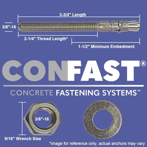 CONFAST 3/8" x 3-3/4" Stainless Steel Wedge Anchor (50 per Box) - size: 3/8" x 3-3/4"